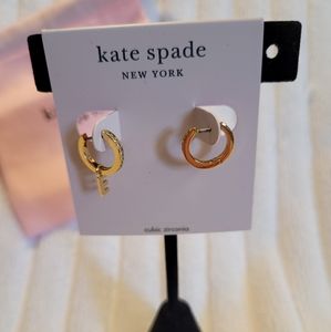 Kate Spade New York Initial Charm & Pavé Mismatch Huggie Hoop Earrings E NEW!